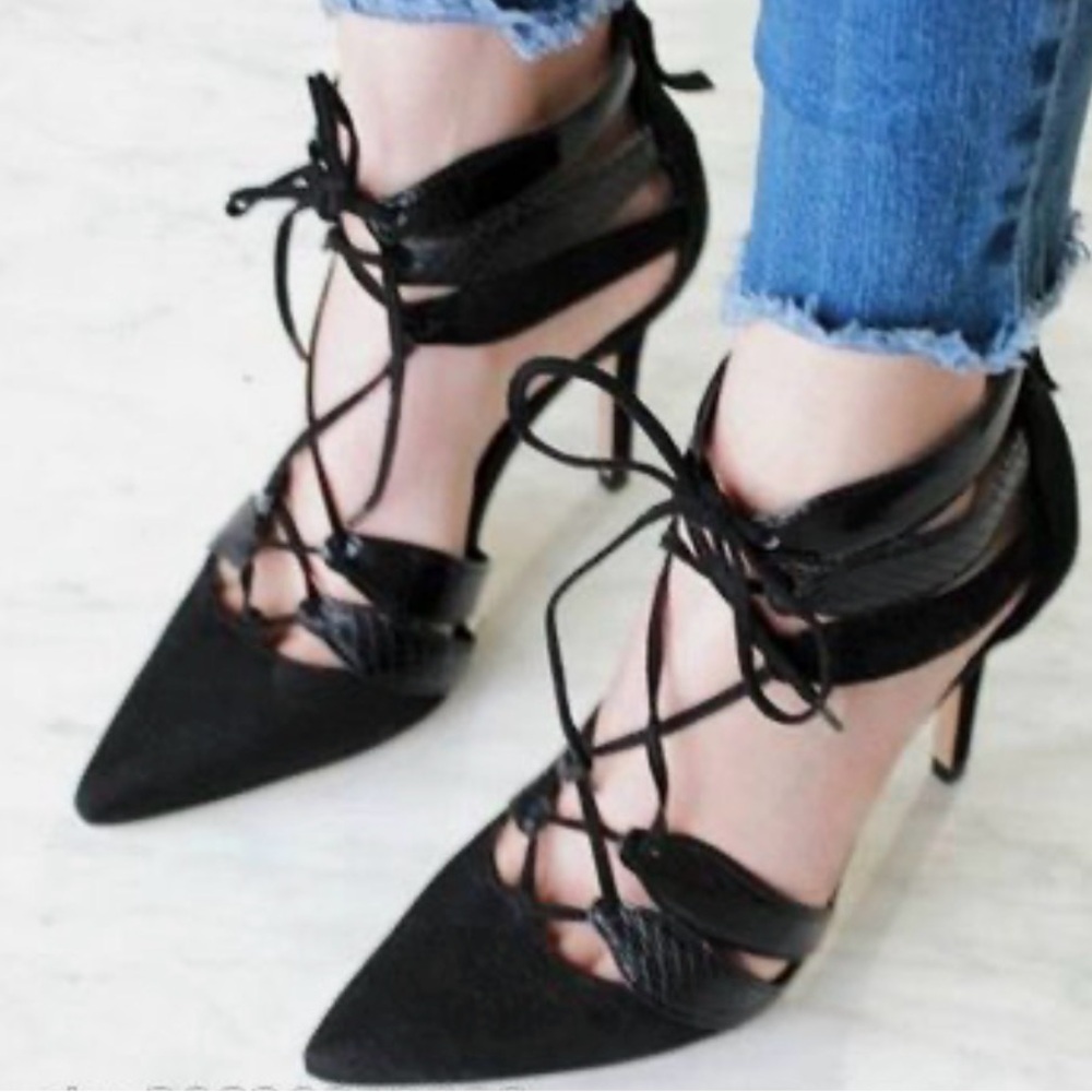Zara Black Lace-Up Heels - Picture 2 of 16